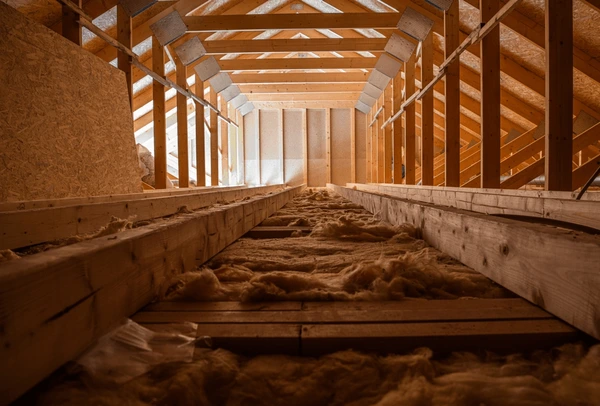 Attic interior showing roof decking and rafters